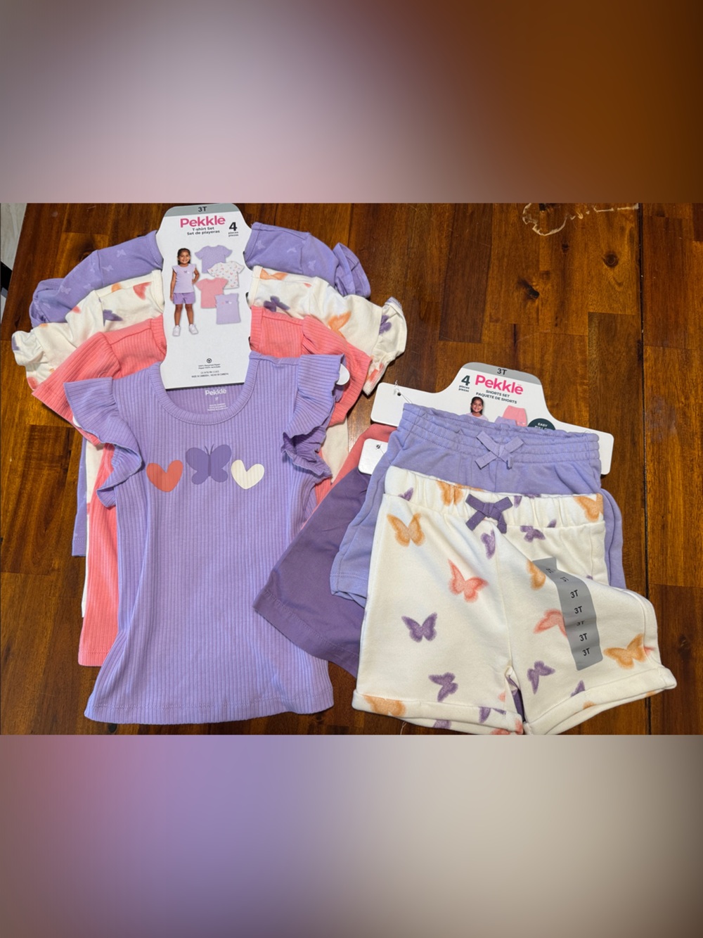 NWT Pekkle Girls' Purple, Cream, Pink Butterfly Mix & Match 8 Piece Set, 3T